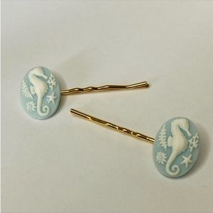 Handmade Seahorse Cameo Antique Barrettes